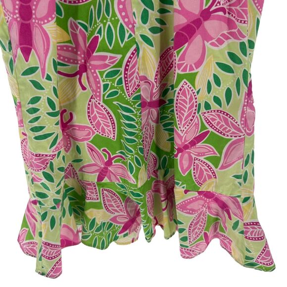 Lilly Pulitzer Dress Girls 8 Green Pink Floral Hawaiian Sundress Resort Vintage - Picture 9 of 14